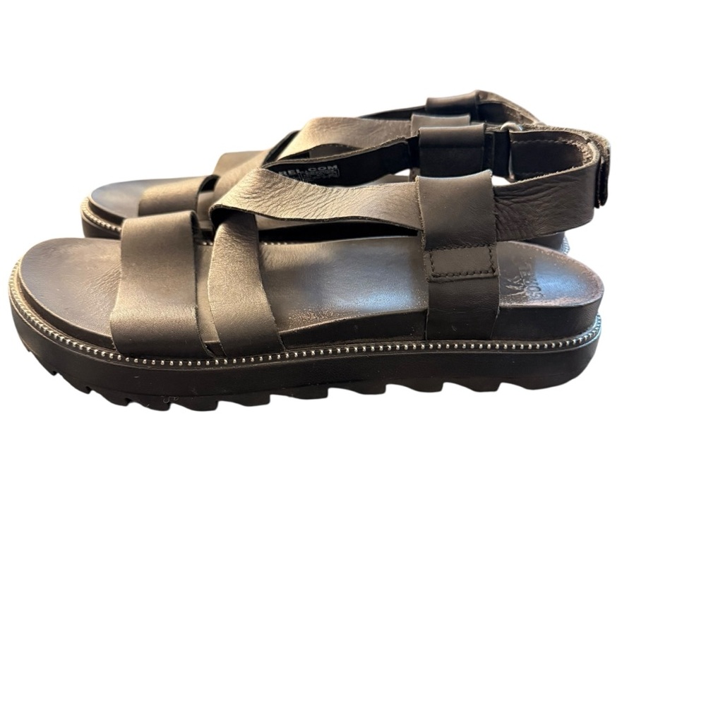 Sorel Black Cross-Strap Platform Studded Athleisure Sandals - Picture 3 of 14